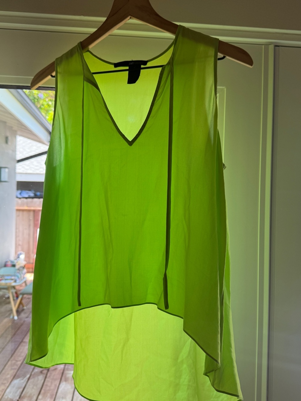 JAYGODFREY Neon Green Sheer Sleeveless V-Neck Blouse